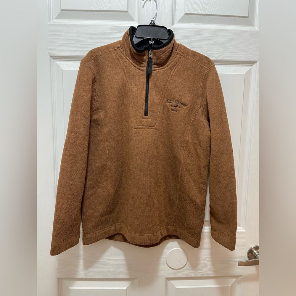 Mens Pullover Half Zip Size M Bar Harbor Maine Logo Embroidered Brown